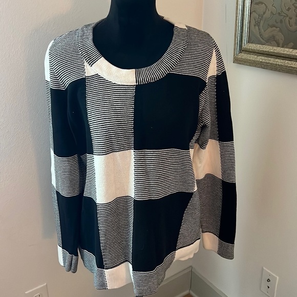Liz Claiborne black white checkered 100% cotton long sleeve sweater Sz XL - Picture 1 of 5